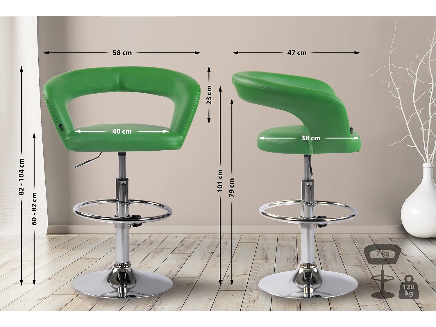 Sgabello da bar - Finta pelle & Metallo in look cromato - verde - Jaen