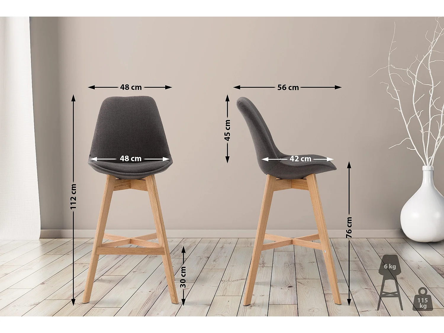 Tabouret de bar - Tissu & Nature - Gris foncé - Cannes