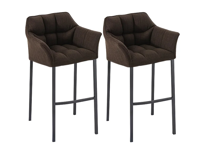 Lot de 2  Tabouret de bar - Tissu & Noir - Marron - Damaso