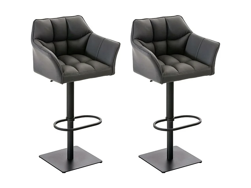 Lot de 2  Tabouret de bar - Similicuir & Noir - Gris - Damaso