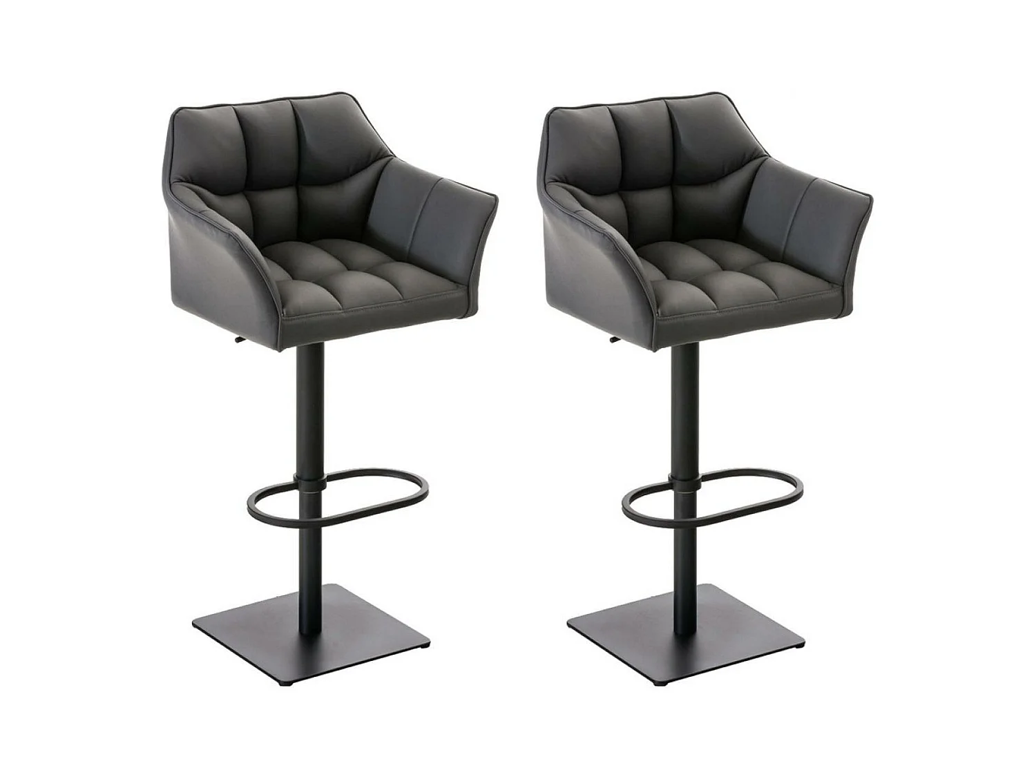 Lot de 2  Tabouret de bar - Similicuir & Noir - Gris - Damaso