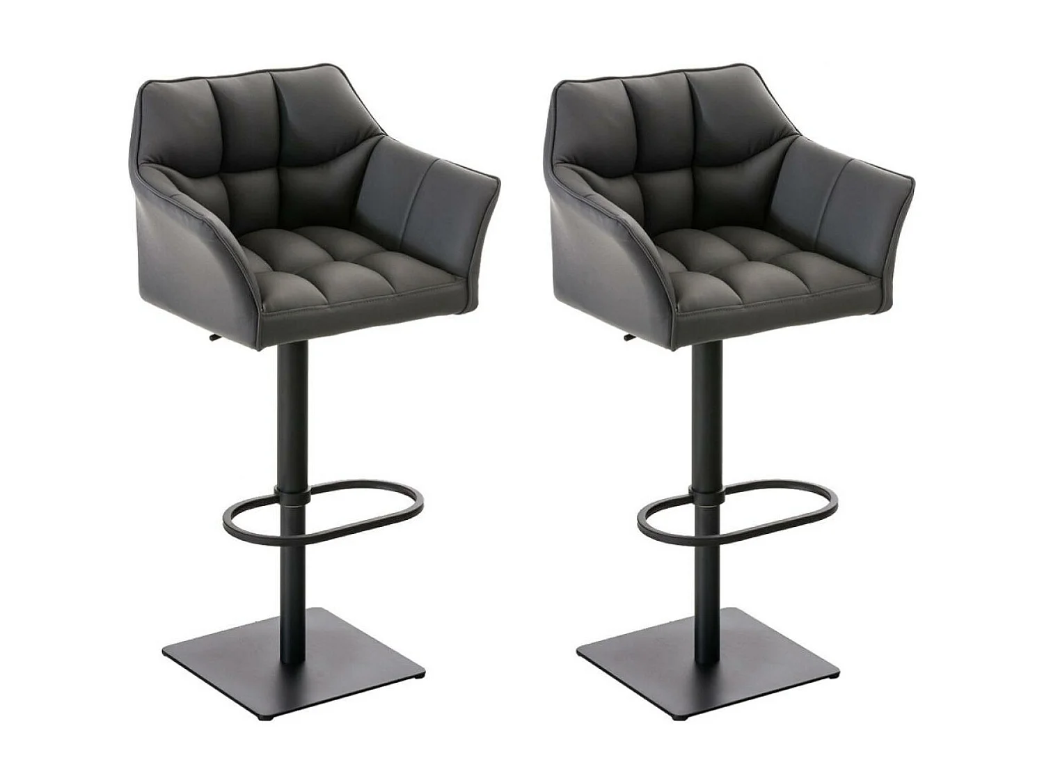 Lot de 2  Tabouret de bar - Similicuir & Noir - Gris - Damaso