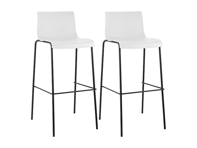 Lot de 2  Tabouret de bar - Plastique & Noir - Blanc - Hover