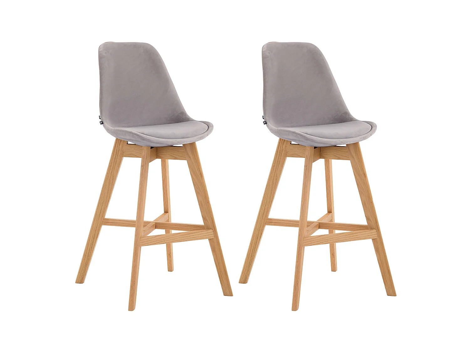 Lot de 2  Tabouret de bar - Velours & Bois - Gris - Cannes