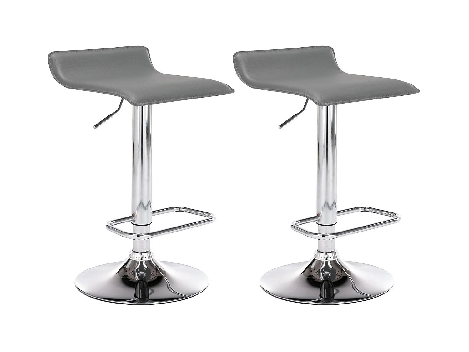 Lot de 2  Tabouret de bar - Similicuir & Métal chromé - Gris - Dyn