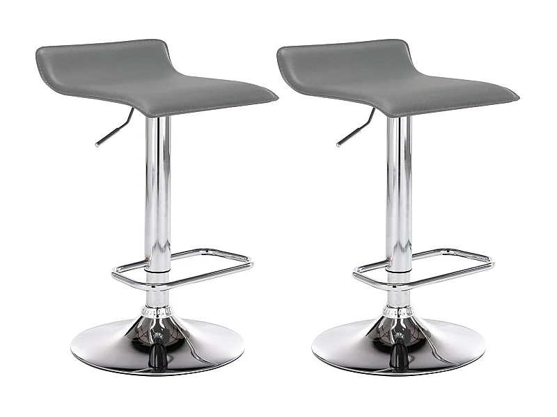 Lot de 2  Tabouret de bar - Similicuir & Métal chromé - Gris - Dyn