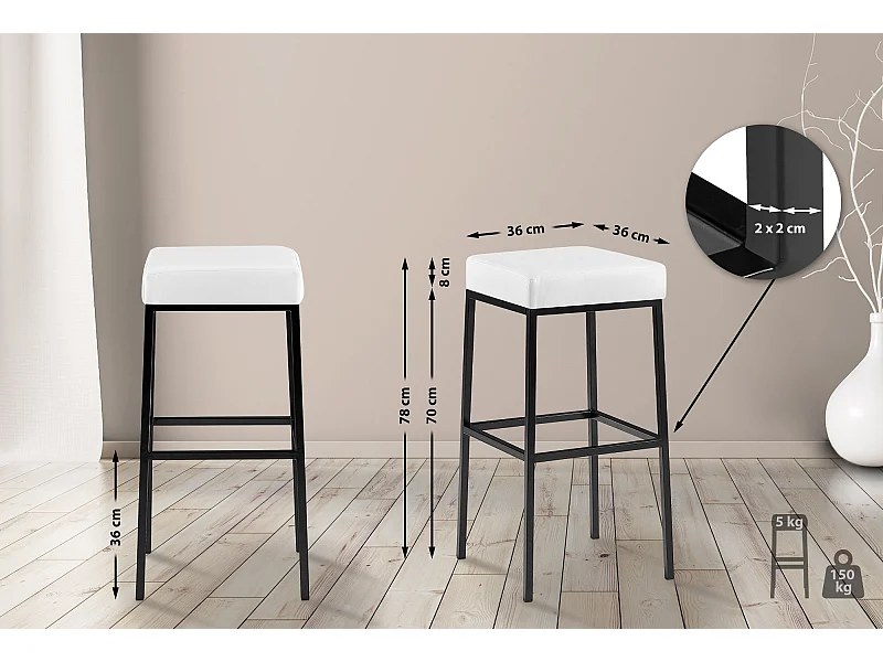 Tabouret de bar - Similicuir & Noir - Blanc - Montreal 80