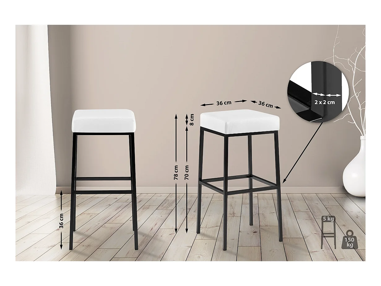 Tabouret de bar - Similicuir & Noir - Blanc - Montreal 80