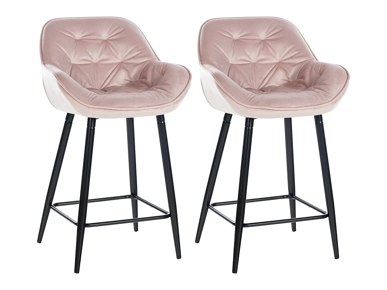 Lot de 2  Tabouret de bar - Velours & Métal noir mat - Rose - Gibson