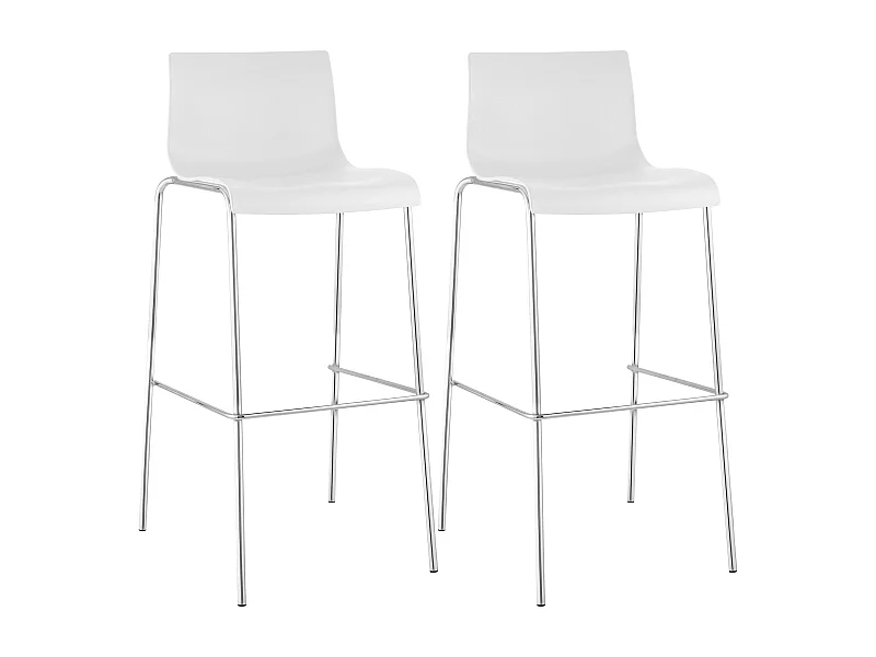 Lot de 2  Tabouret de bar - Plastique & Chrome - Blanc - Hover