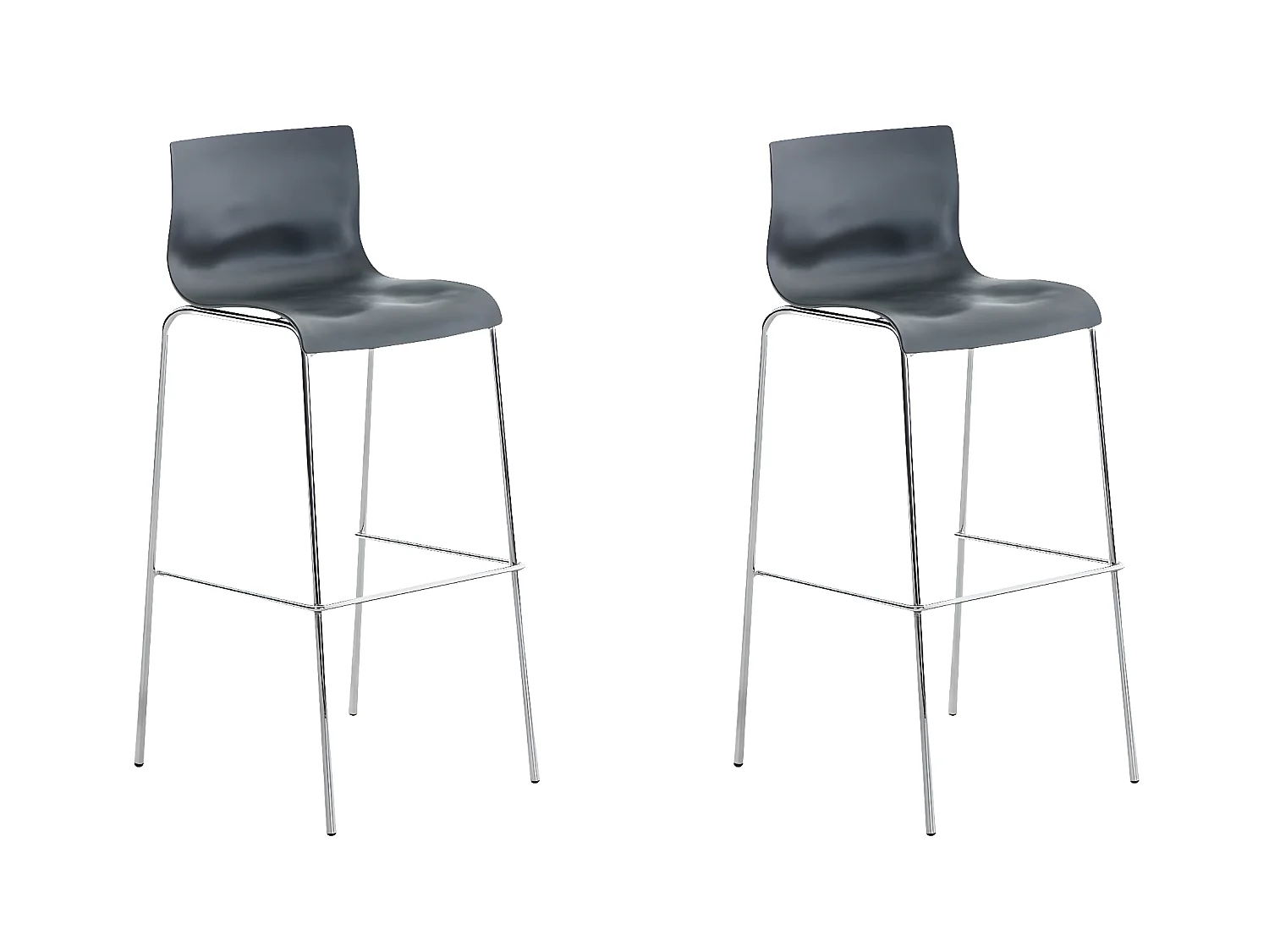Lot de 2  Tabouret de bar - Plastique & Chrome - Gris - Hover