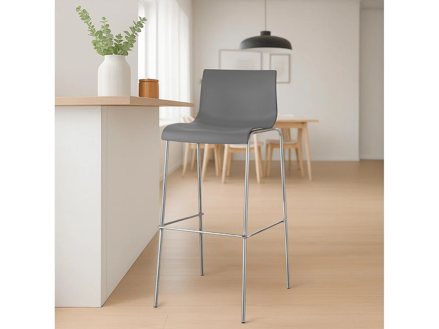 Lot de 2  Tabouret de bar - Plastique & Chrome - Gris - Hover