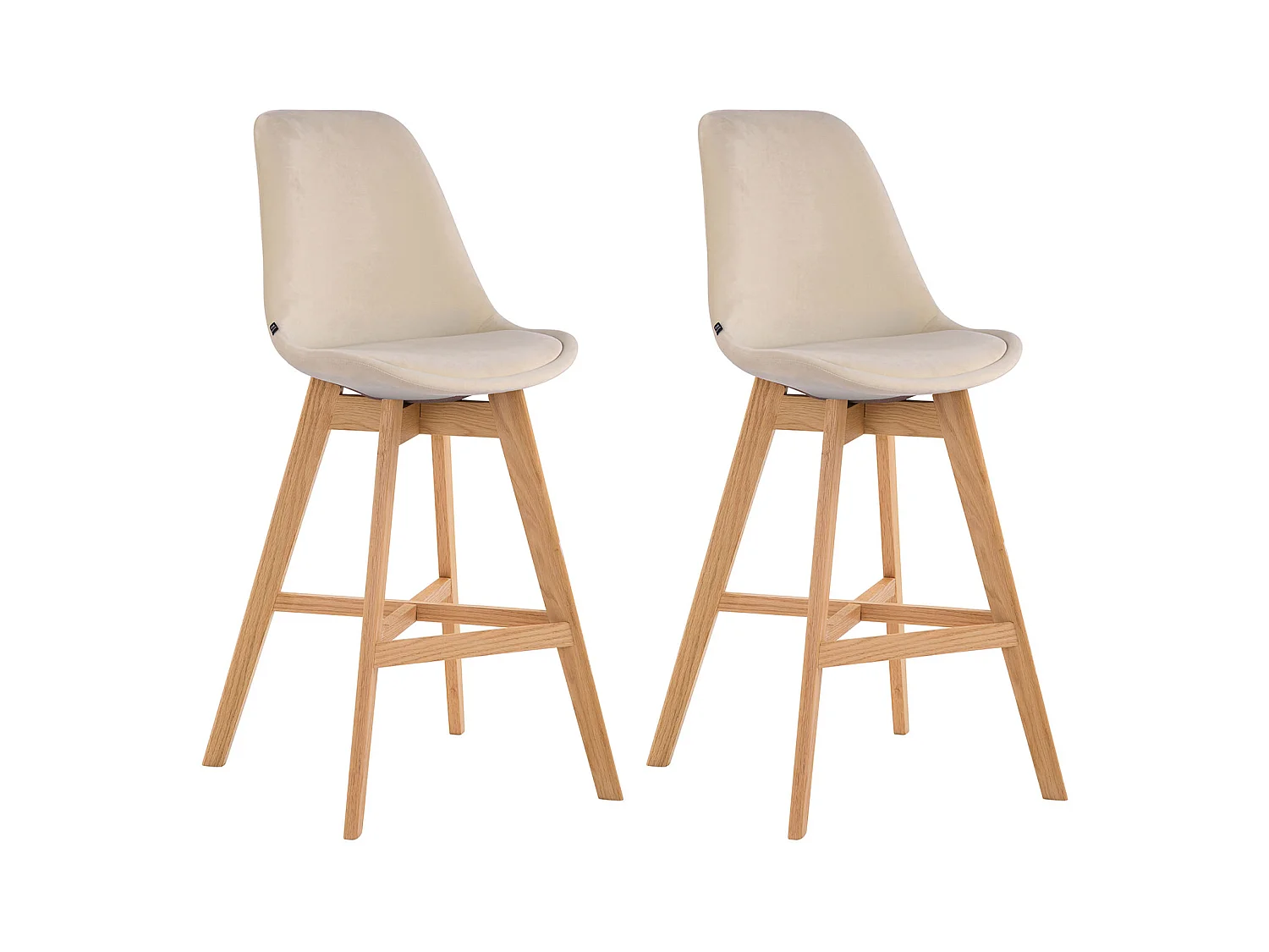 Lot de 2  Tabouret de bar - Velours & Bois - Crème - Cannes