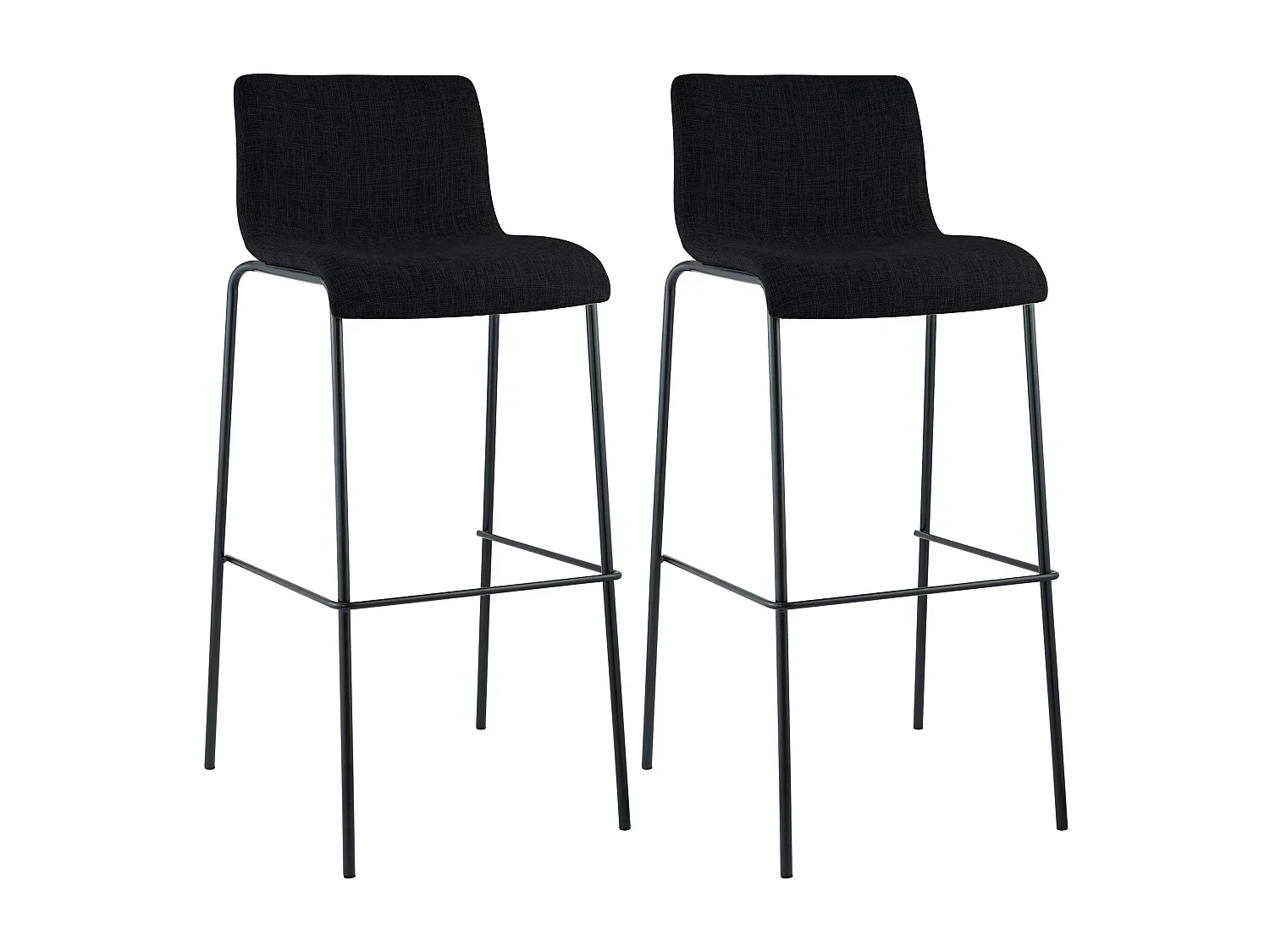 Lot de 2  Tabouret de bar - Tissu & Noir - Noir - Hover
