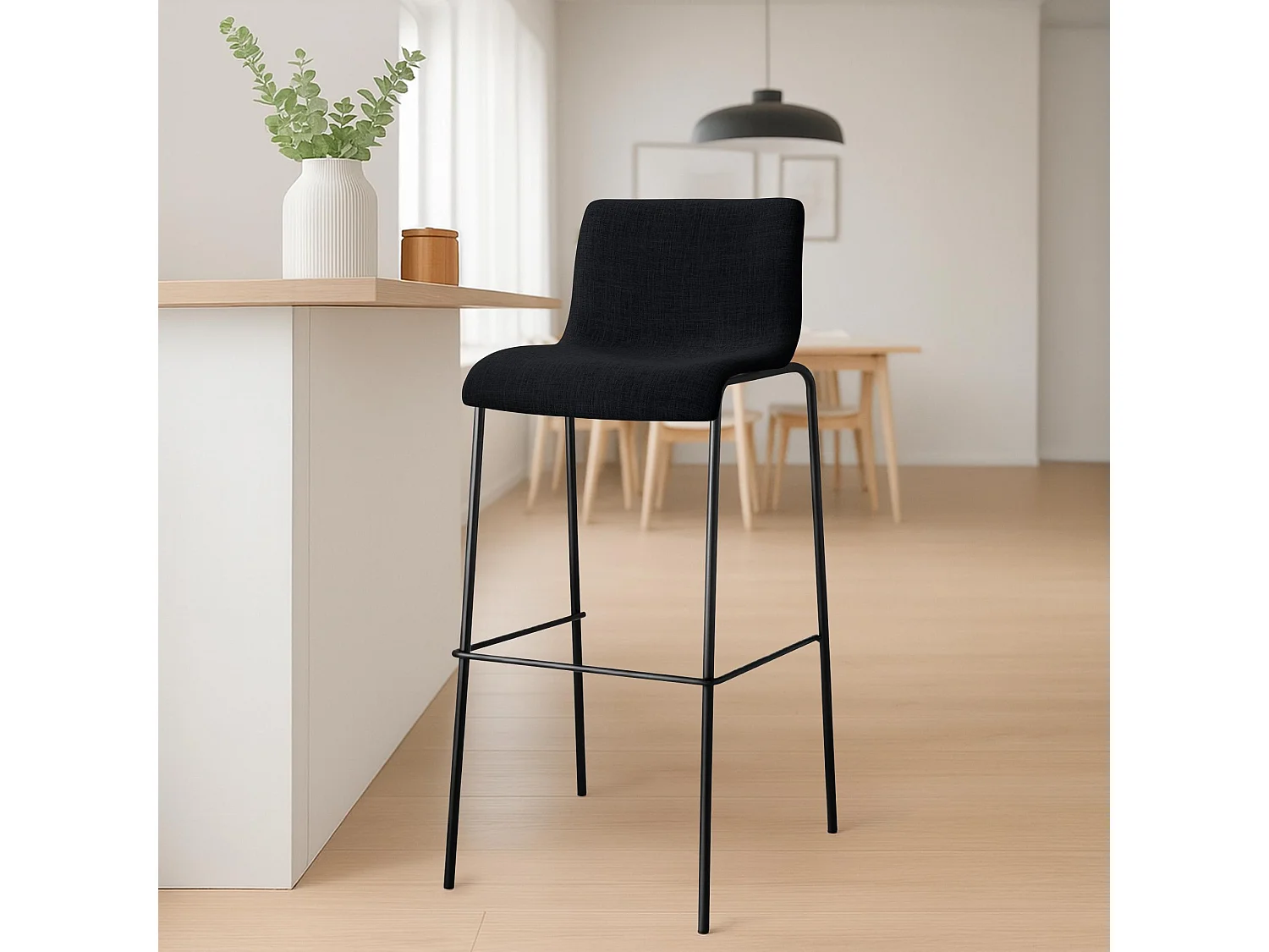 Lot de 2  Tabouret de bar - Tissu & Noir - Noir - Hover