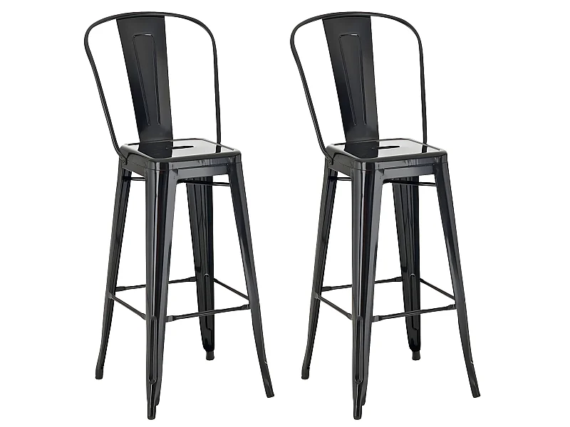 Lot de 2  Tabouret de bar - Métal & Métal - Noir - Aiden