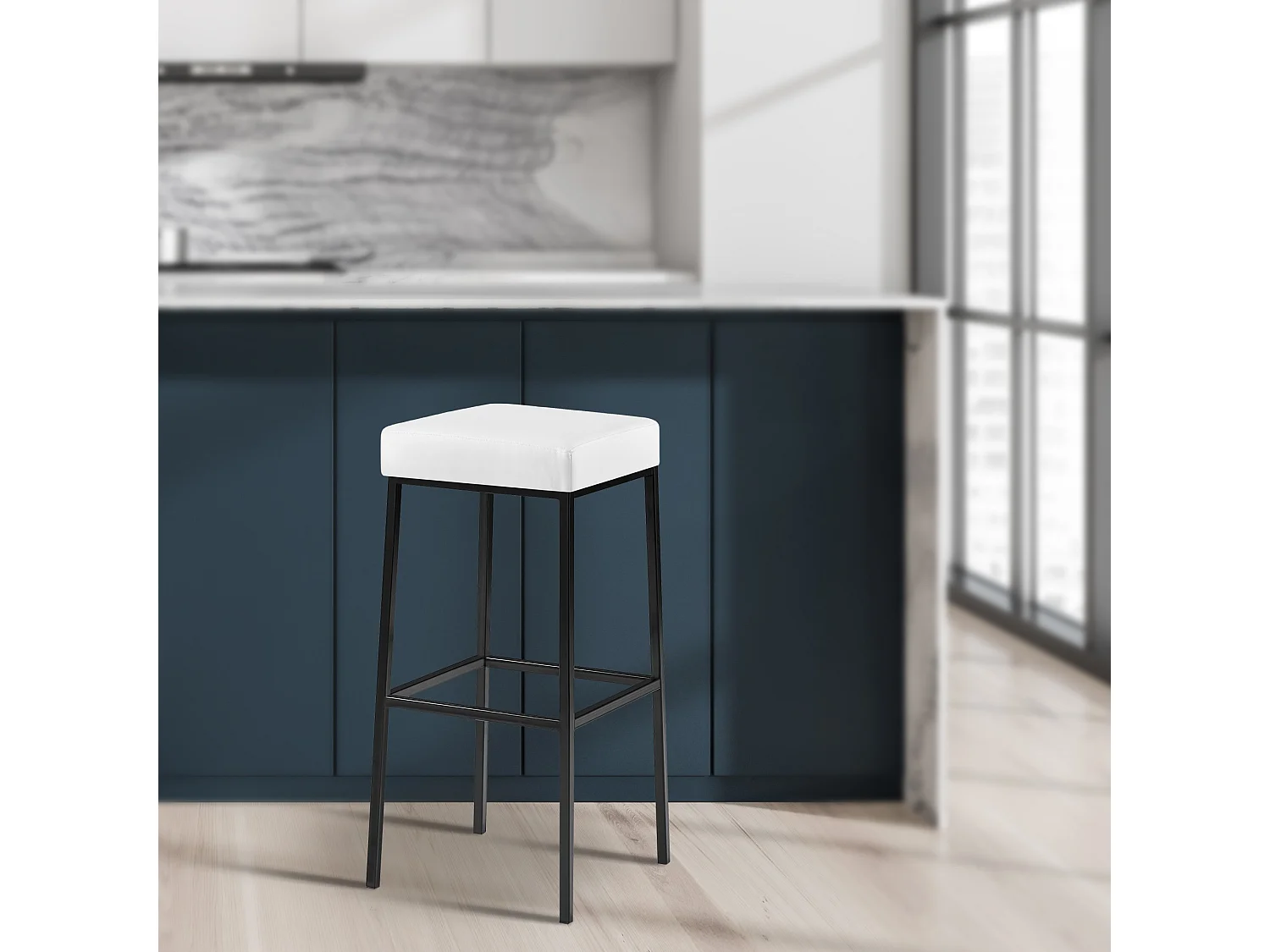 Tabouret de bar - Similicuir & Noir - Blanc - Montreal 85