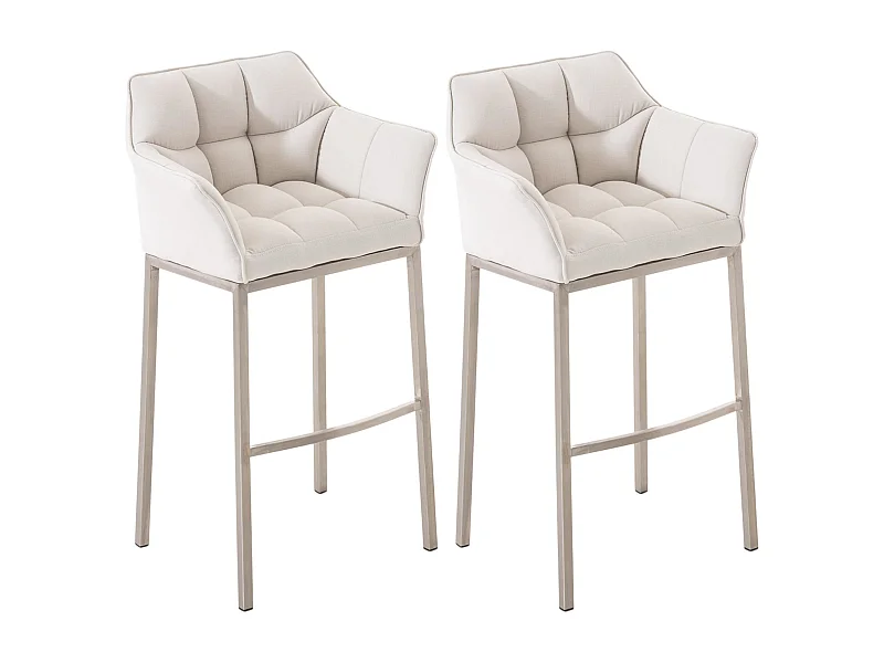 Lot de 2  Tabouret de bar - Tissu & Acier inoxydable - Blanc - Damaso