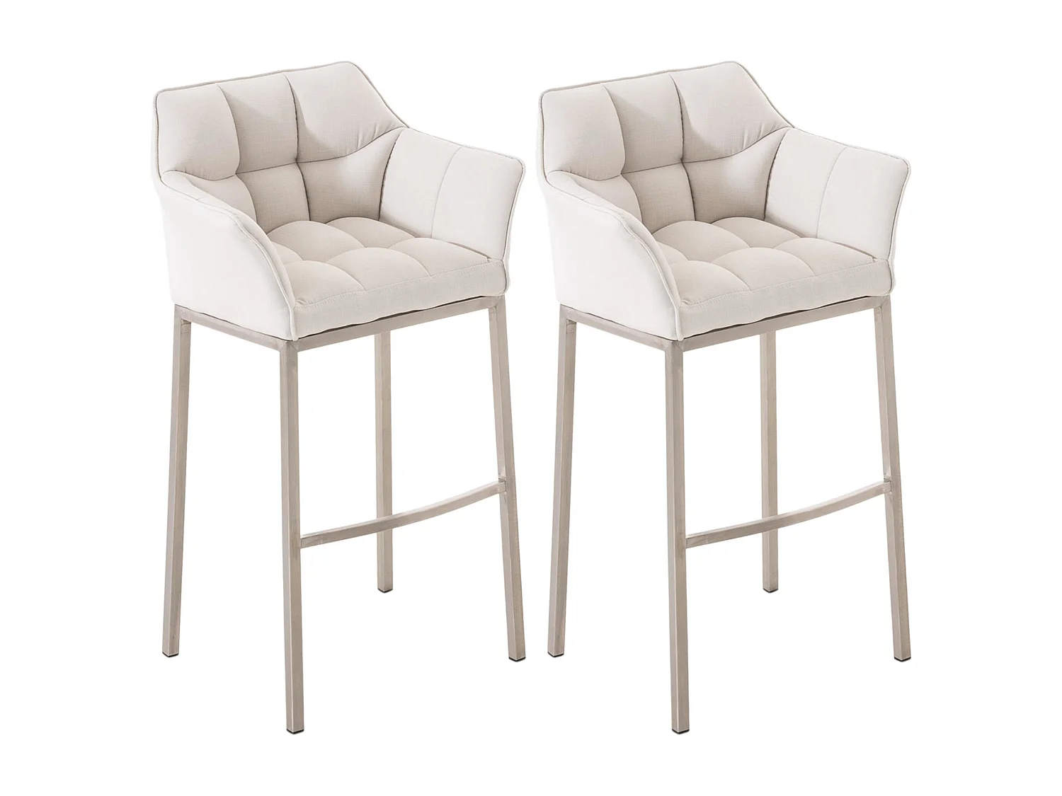 Lot de 2  Tabouret de bar - Tissu & Acier inoxydable - Blanc - Damaso