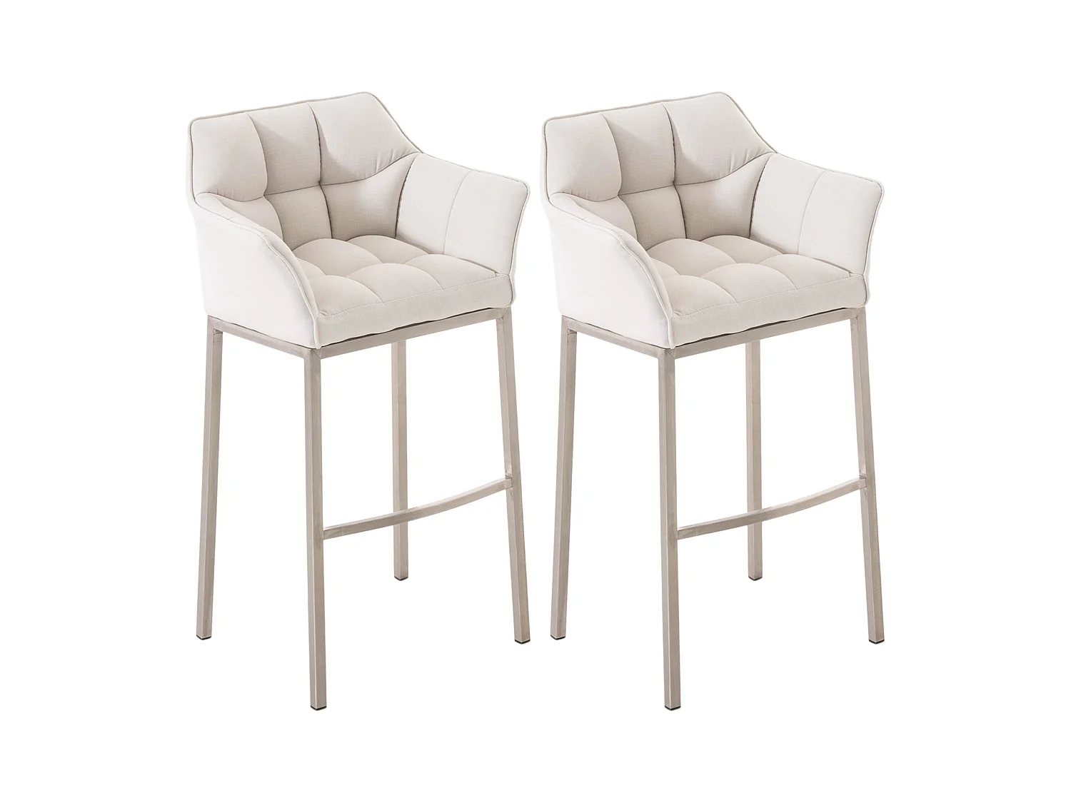 Lot de 2  Tabouret de bar - Tissu & Acier inoxydable - Blanc - Damaso