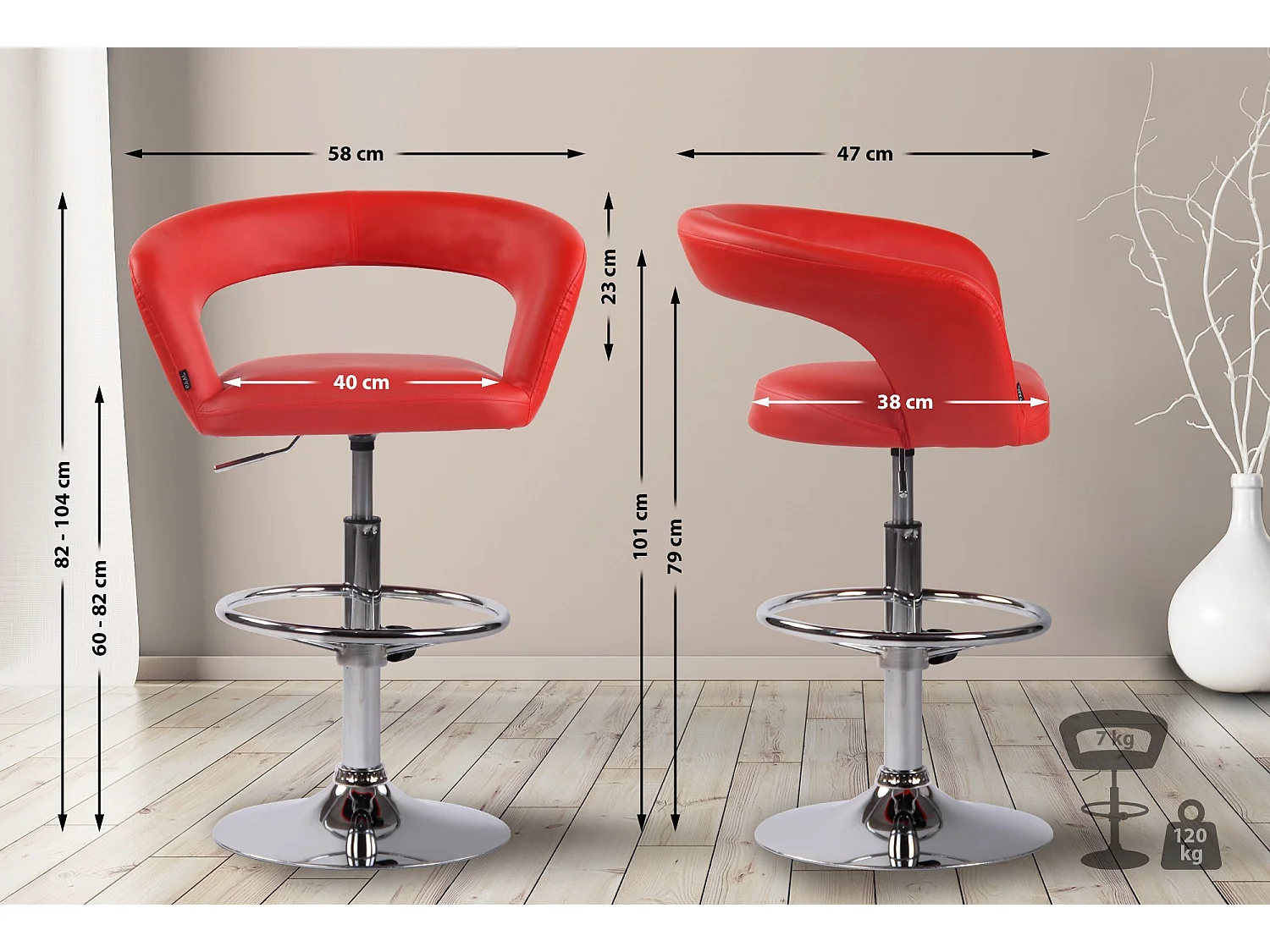 Tabouret de bar - Similicuir & Métal chromé - Rouge - Jaen