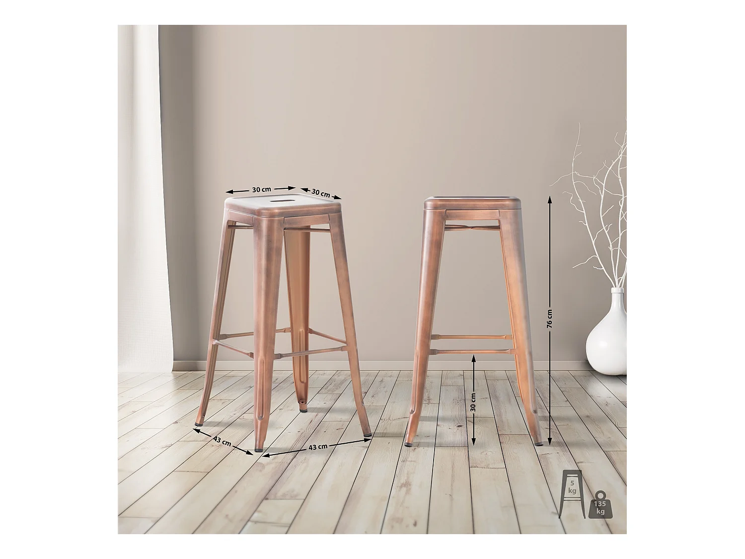 Set di 4  Sgabello da bar - Metallo - Rame - Joshua