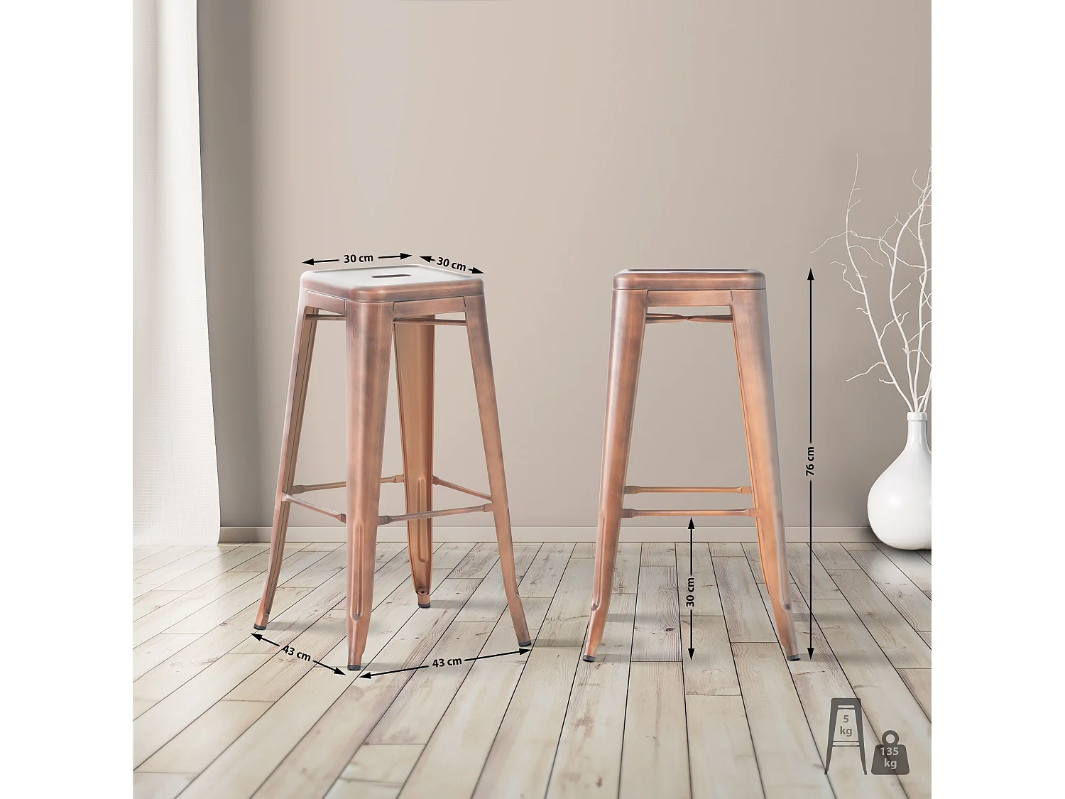 Lot de 4  Tabouret de bar - Métal - Cuivre - Joshua