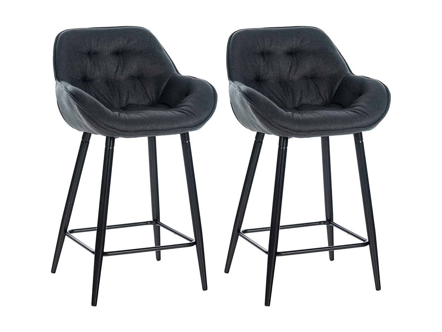 Lot de 2  Tabouret de bar - Tissu & Métal noir mat - Gris foncé - Gibson