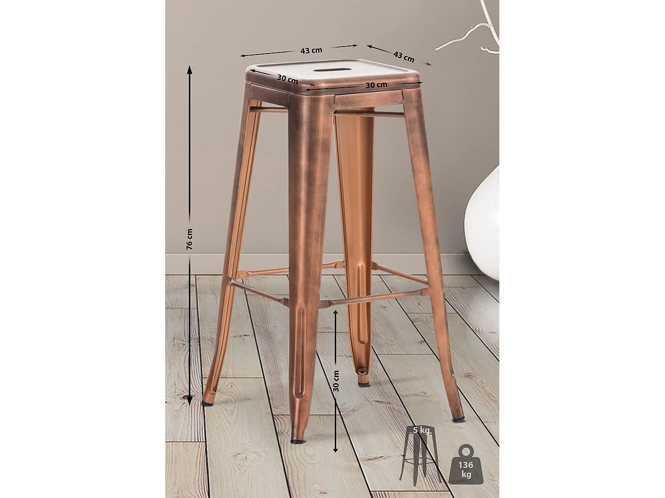 Tabouret de bar - Métal & Métal - Cuivre - Joshua