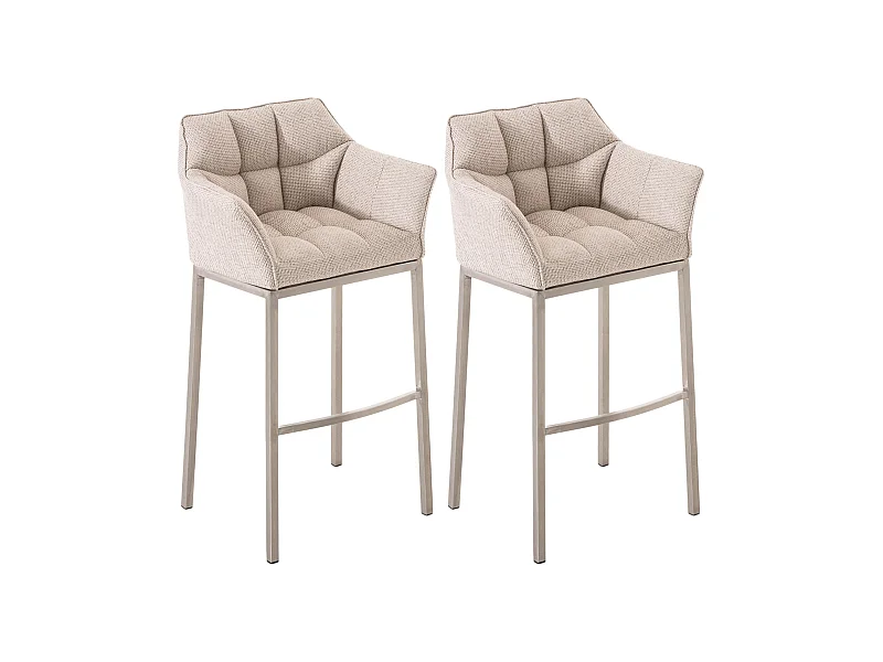 Lot de 2  Tabouret de bar - Tissu & Acier inoxydable - Ivoire - Damaso