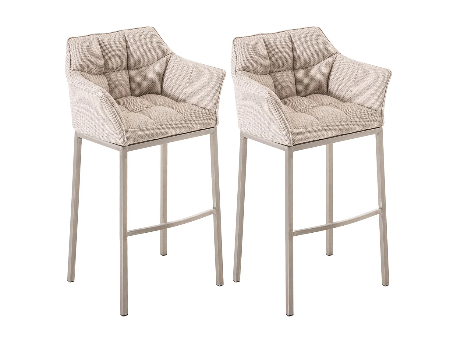 Lot de 2  Tabouret de bar - Tissu & Acier inoxydable - Ivoire - Damaso