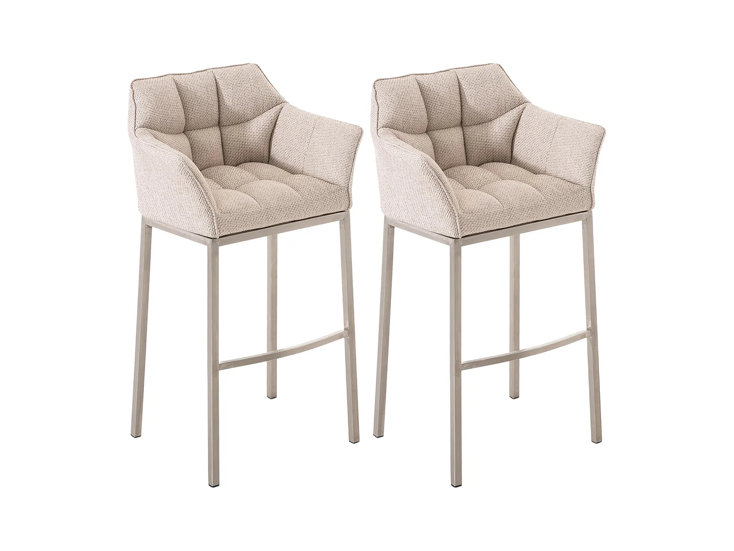 Lot de 2  Tabouret de bar - Tissu & Acier inoxydable - Ivoire - Damaso
