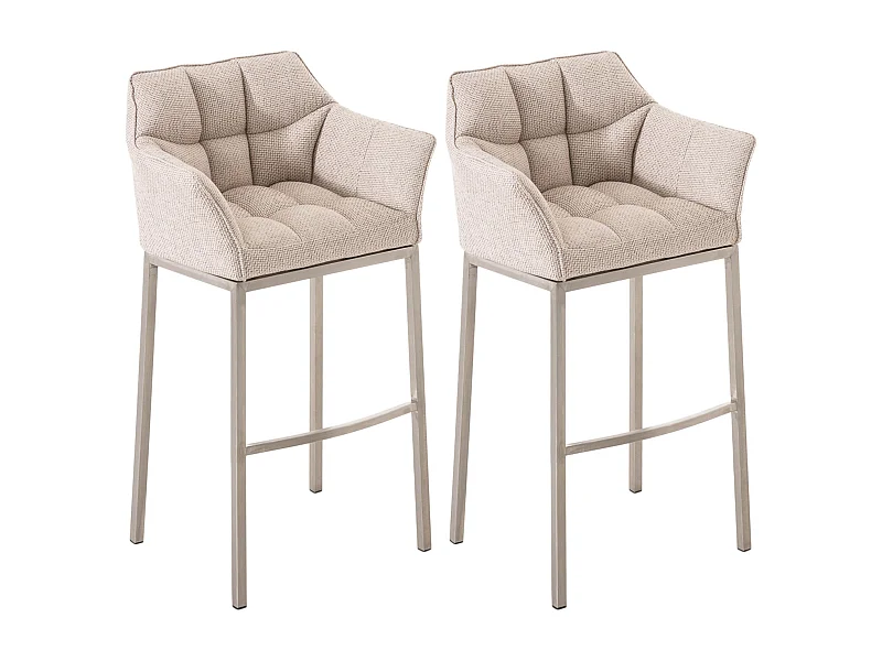 Lot de 2  Tabouret de bar - Tissu & Acier inoxydable - Ivoire - Damaso