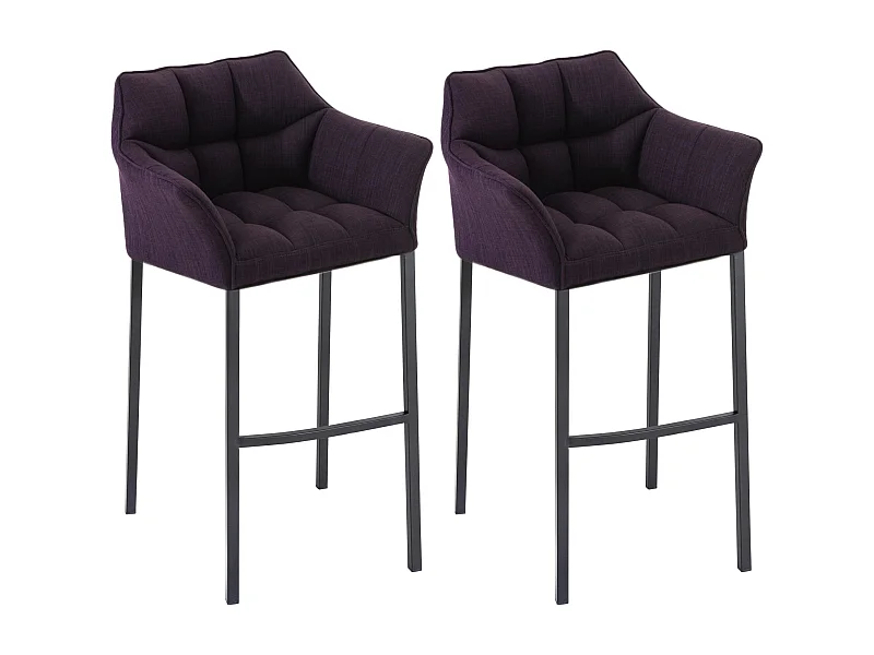 Lot de 2  Tabouret de bar - Tissu & Noir - Violet - Damaso