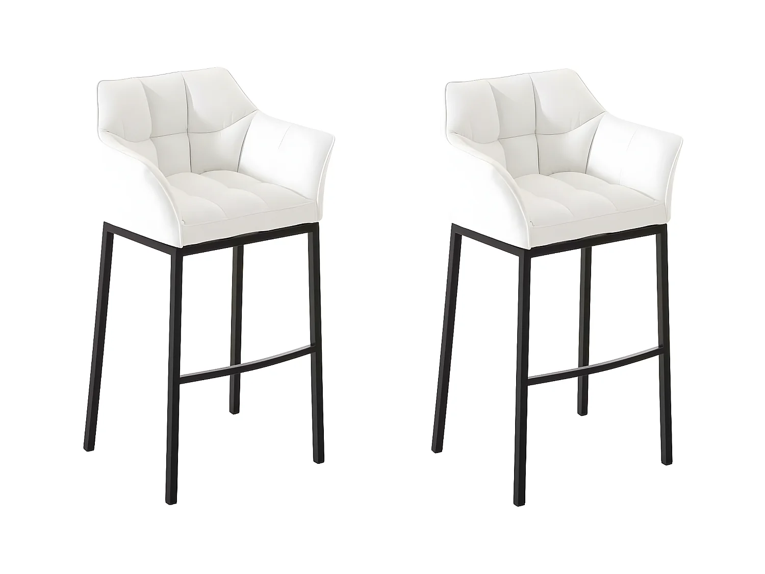 Lot de 2  Tabouret de bar - Similicuir & Noir - Blanc - DAMASO