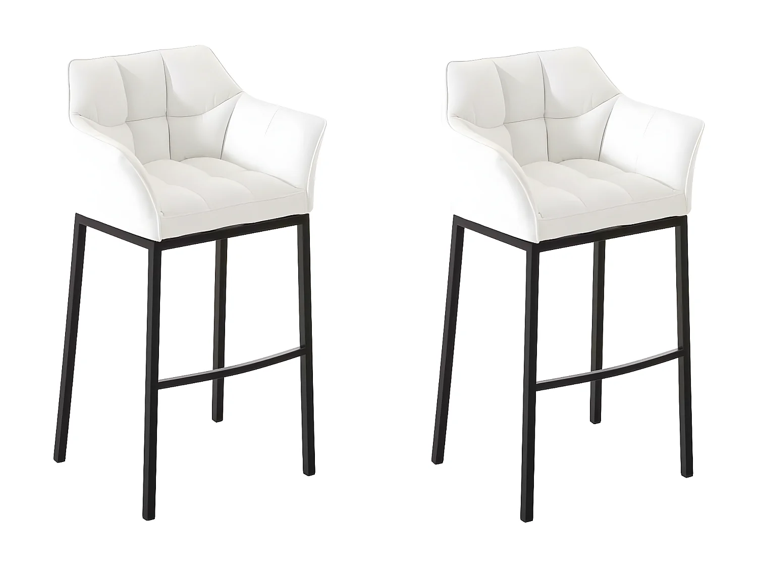 Lot de 2  Tabouret de bar - Similicuir & Noir - Blanc - DAMASO