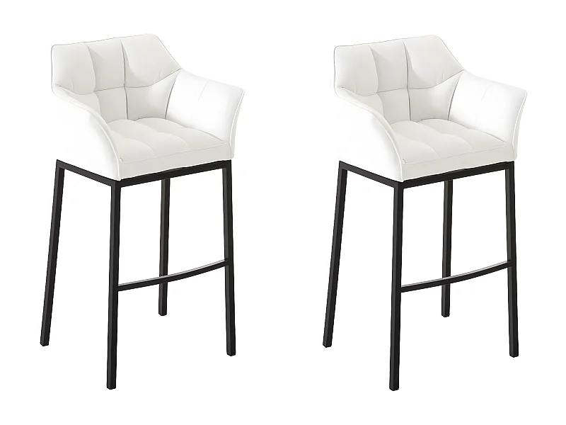 Lot de 2  Tabouret de bar - Similicuir & Noir - Blanc - DAMASO