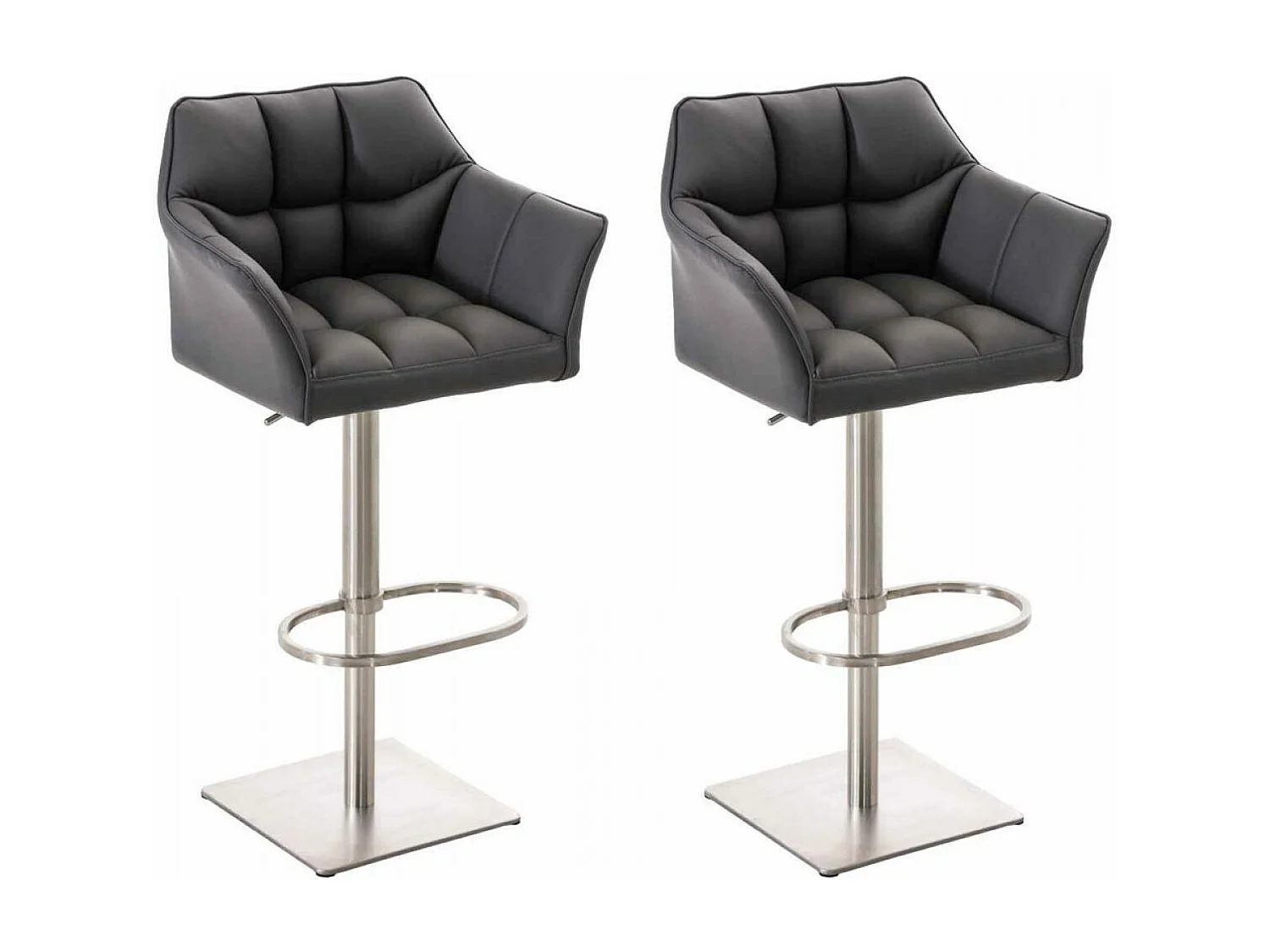 Lot de 2  Tabouret de bar - Similicuir & Acier inoxydable - Gris - Damaso