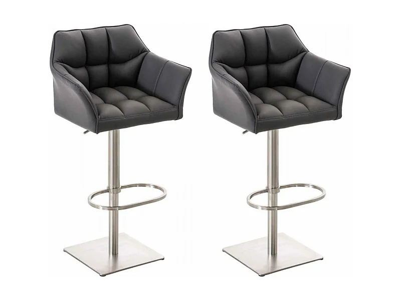 Lot de 2  Tabouret de bar - Similicuir & Acier inoxydable - Gris - Damaso