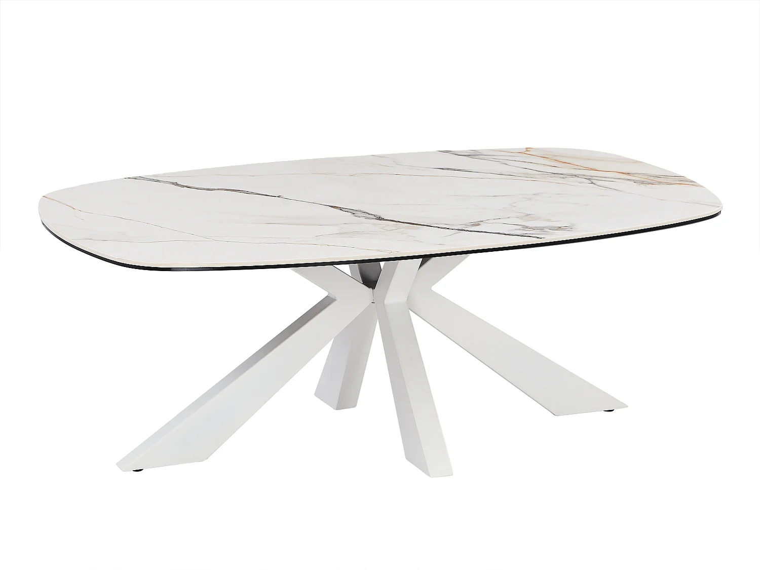 Table basse en verre trempé, céramique et métal - Effet marbre blanc - DERIYA de Maison Céphy