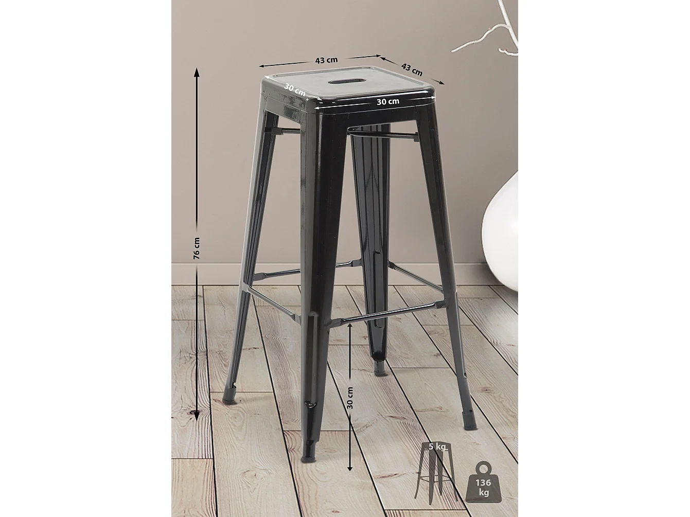 Tabouret de bar - Métal & Métal - Noir - Joshua