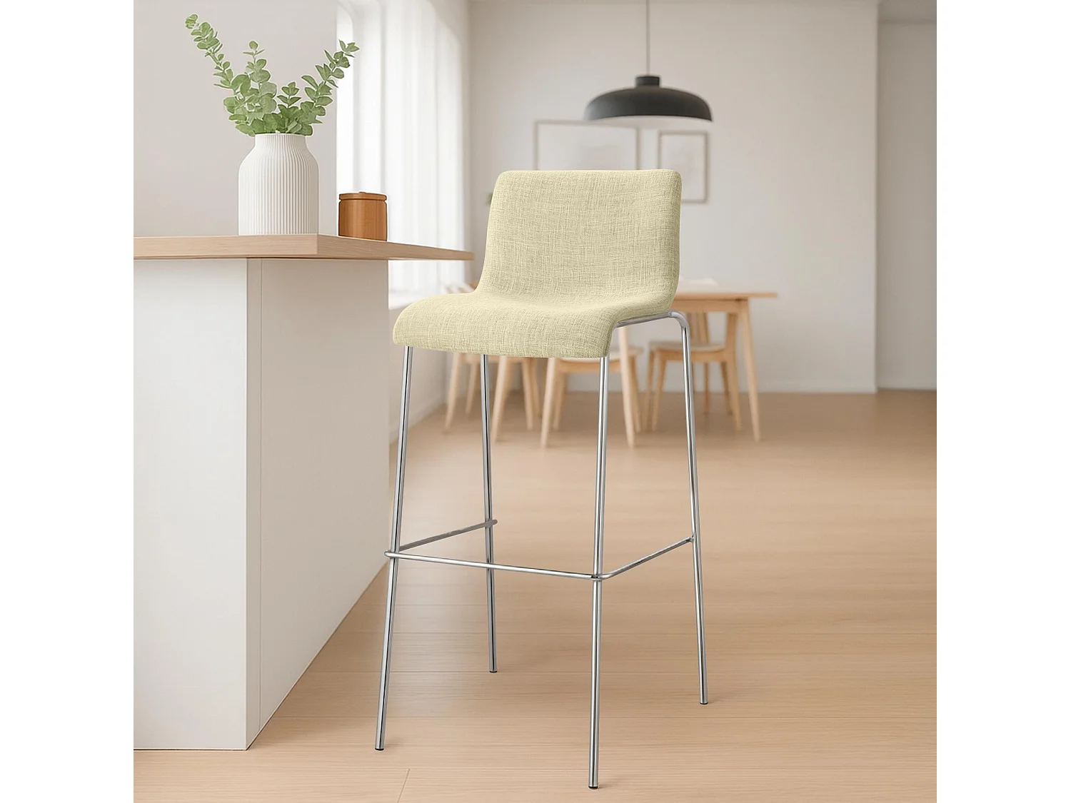 Lot de 2  Tabouret de bar - Tissu & Chrome - Crème - Hover