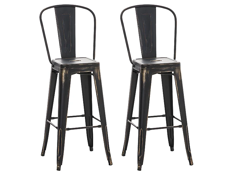 Lot de 2  Tabouret de bar - Métal & Métal - Noir-Or - Aiden