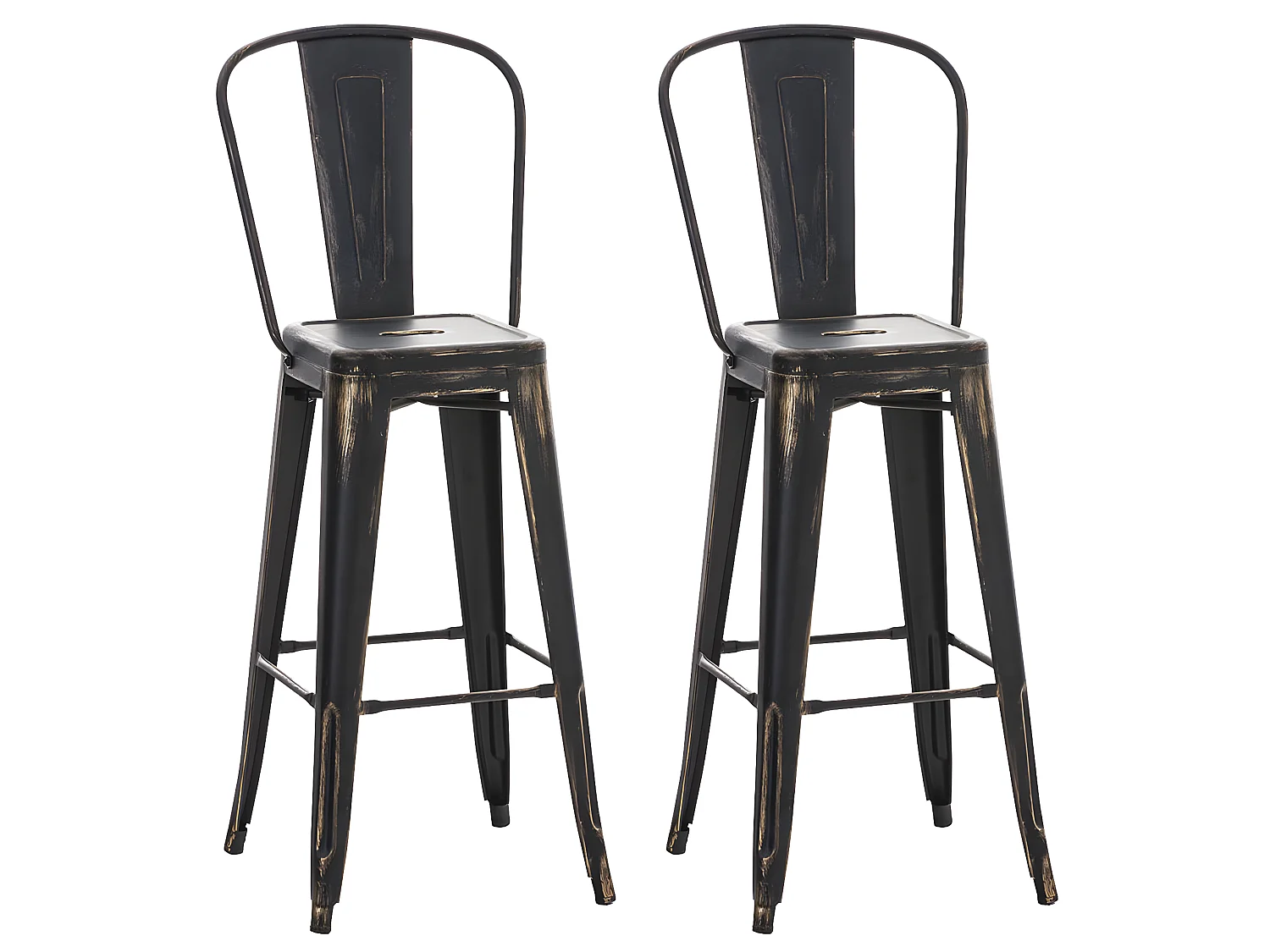 Lot de 2  Tabouret de bar - Métal & Métal - Noir-Or - Aiden