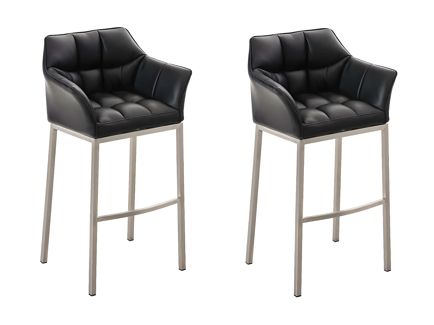 Lot de 2  Tabouret de bar - Similicuir & Acier inoxydable - Noir - DAMASO