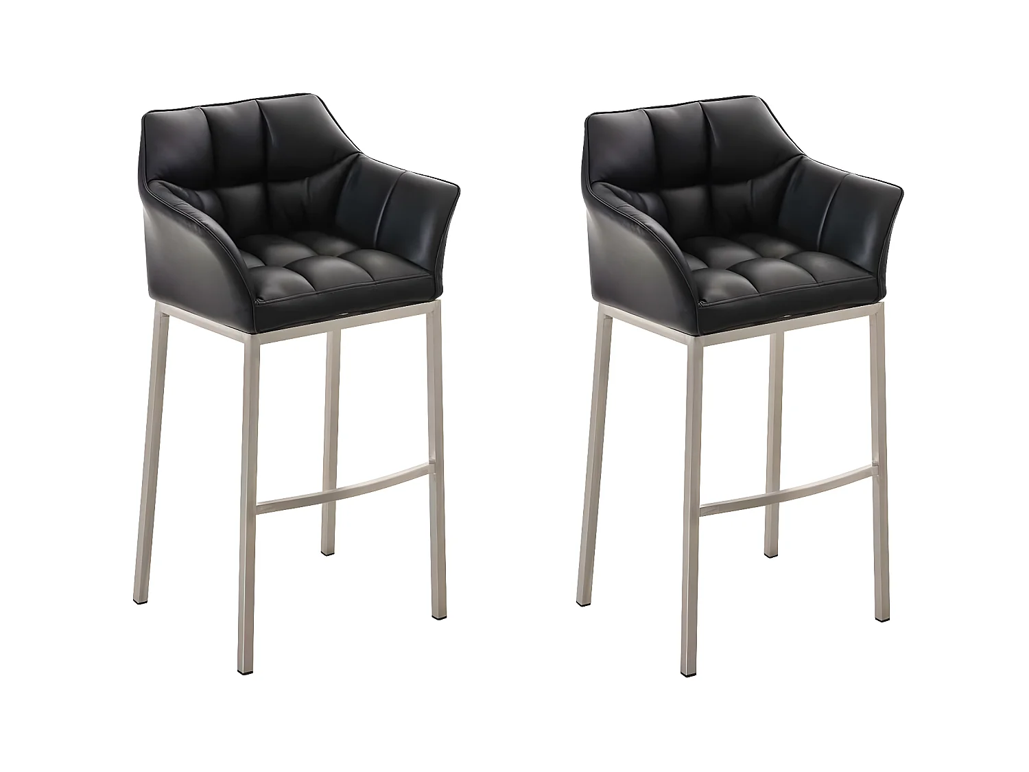 Lot de 2  Tabouret de bar - Similicuir & Acier inoxydable - Noir - DAMASO