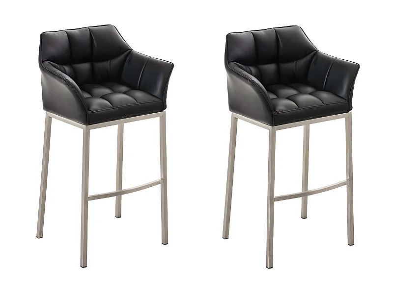 Lot de 2  Tabouret de bar - Similicuir & Acier inoxydable - Noir - DAMASO