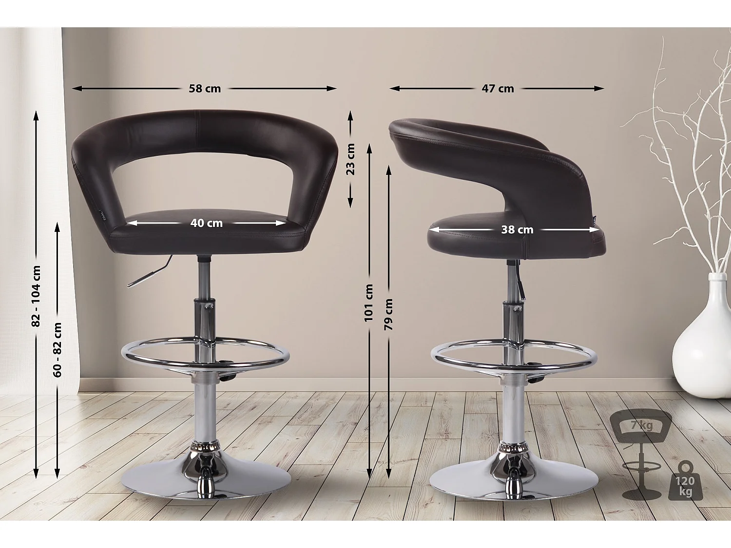 Tabouret de bar - Similicuir - Marron - Jaen