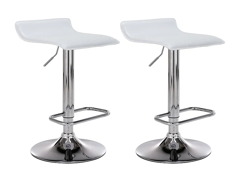 Lot de 2  Tabouret de bar - Similicuir & Métal chromé - Blanc - Dyn