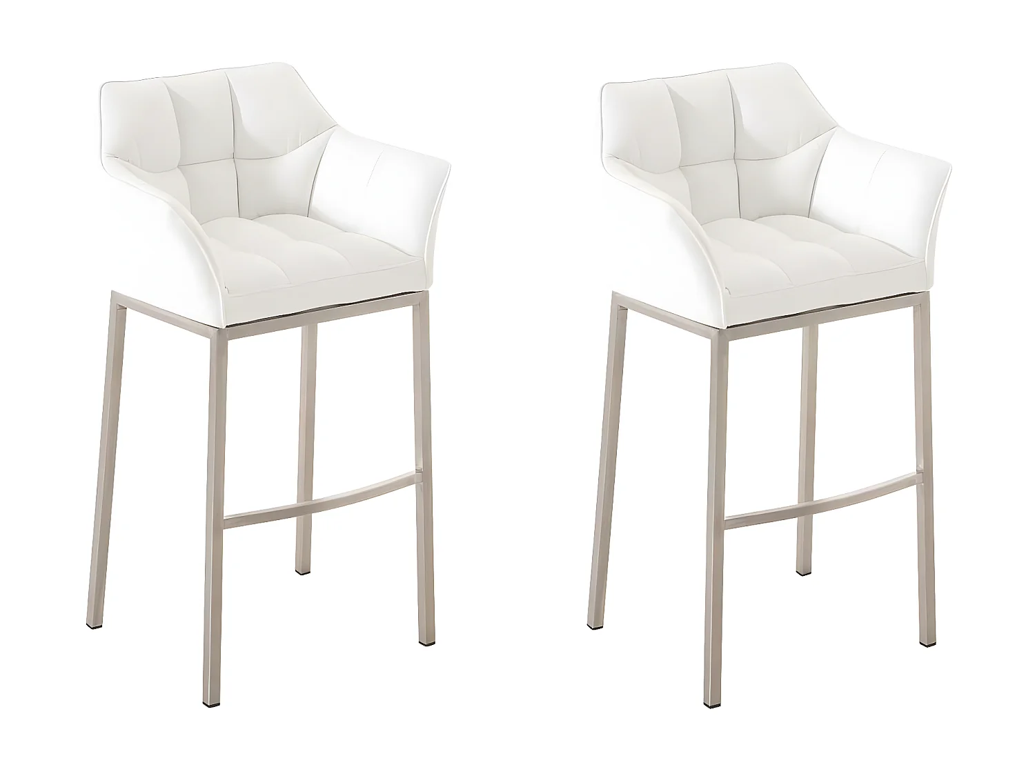 Lot de 2  Tabouret de bar - Similicuir & Acier inoxydable - Blanc - DAMASO